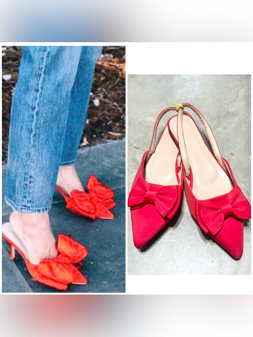 Red Bow Pointed-Toe Slingback Flats - Women-42 -11